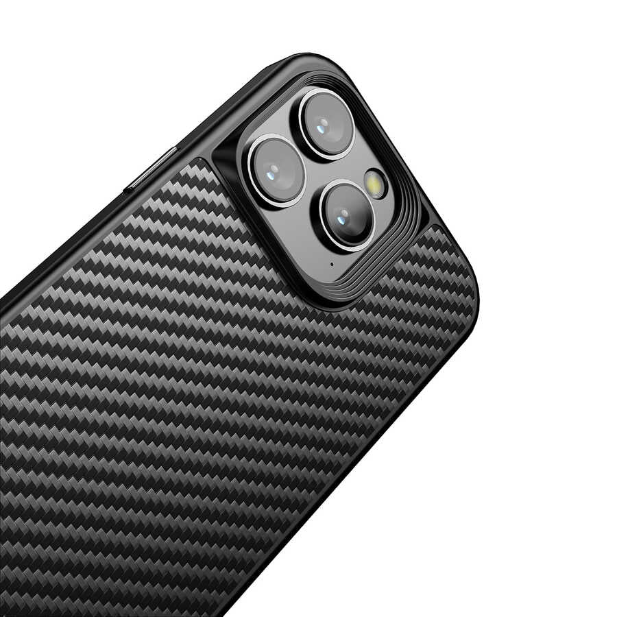 Apple iPhone 14 Pro Kılıf Aramid Karbon Fiber M-safe Özellikli Wlons Radison Kapak Siyah