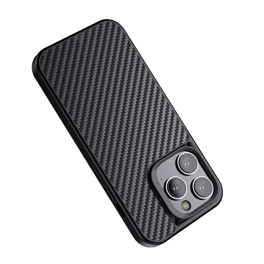 Apple iPhone 14 Pro Kılıf Aramid Karbon Fiber M-safe Özellikli Wlons Radison Kapak Siyah