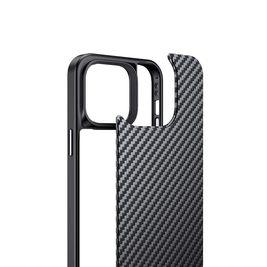 Apple iPhone 14 Pro Kılıf Aramid Karbon Fiber M-safe Özellikli Wlons Radison Kapak Siyah