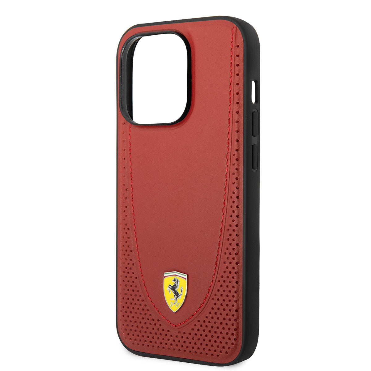 Apple iPhone 14 Pro Kılıf Ferrari M-safe Şarj Özellikli Deri Delikli Dikişli Dizayn Kapak Kırmızı