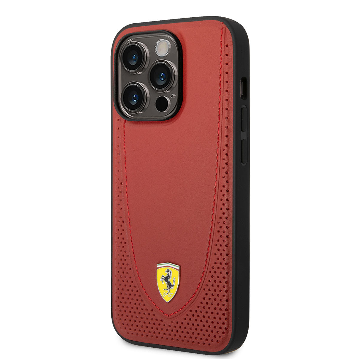 Apple iPhone 14 Pro Kılıf Ferrari M-safe Şarj Özellikli Deri Delikli Dikişli Dizayn Kapak Kırmızı