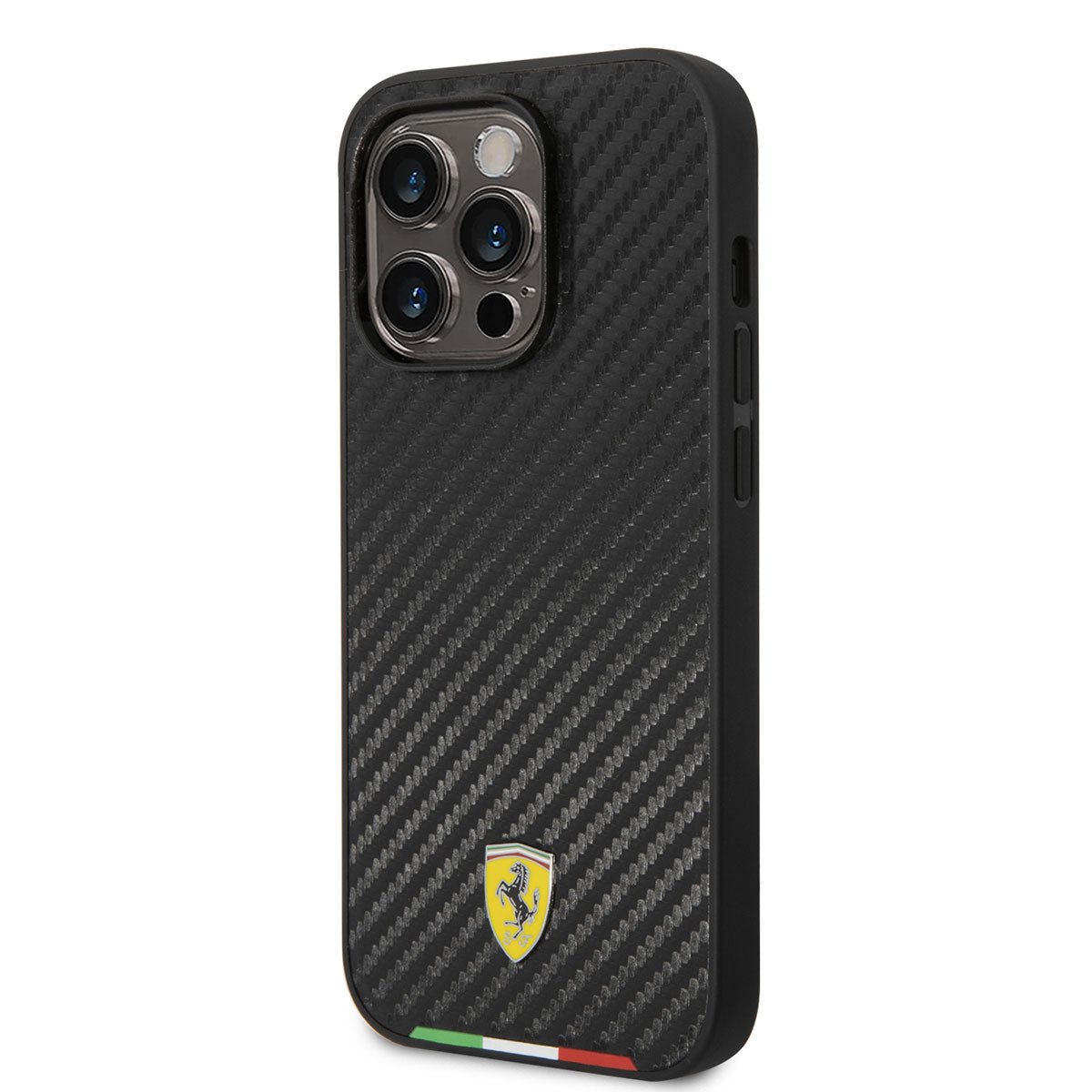 Apple iPhone 14 Pro Kılıf Ferrari M-safe Şarj Özellikli Karbon İtalyan Bayrak Dizayn Kapak Siyah