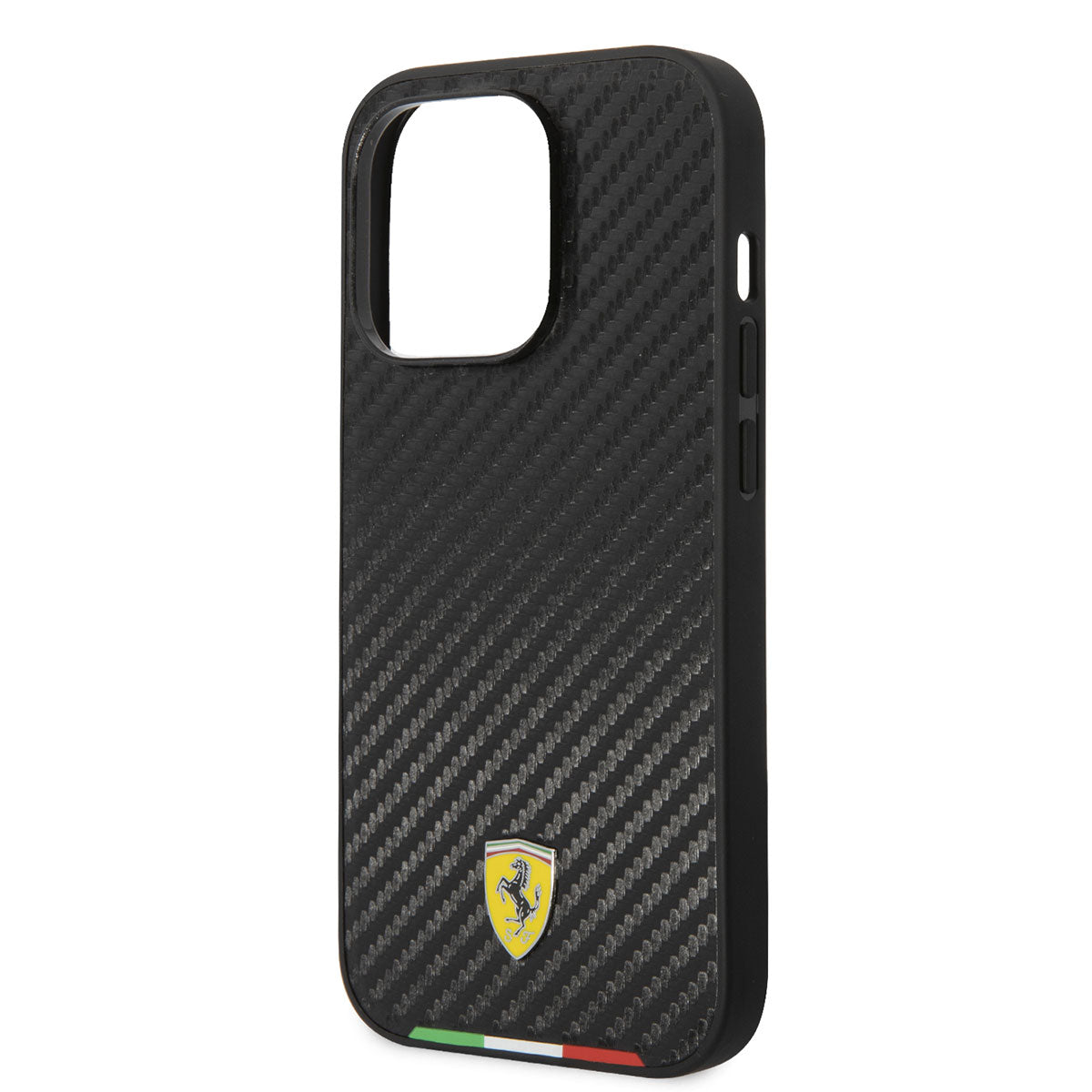 Apple iPhone 14 Pro Kılıf Ferrari M-safe Şarj Özellikli Karbon İtalyan Bayrak Dizayn Kapak Siyah