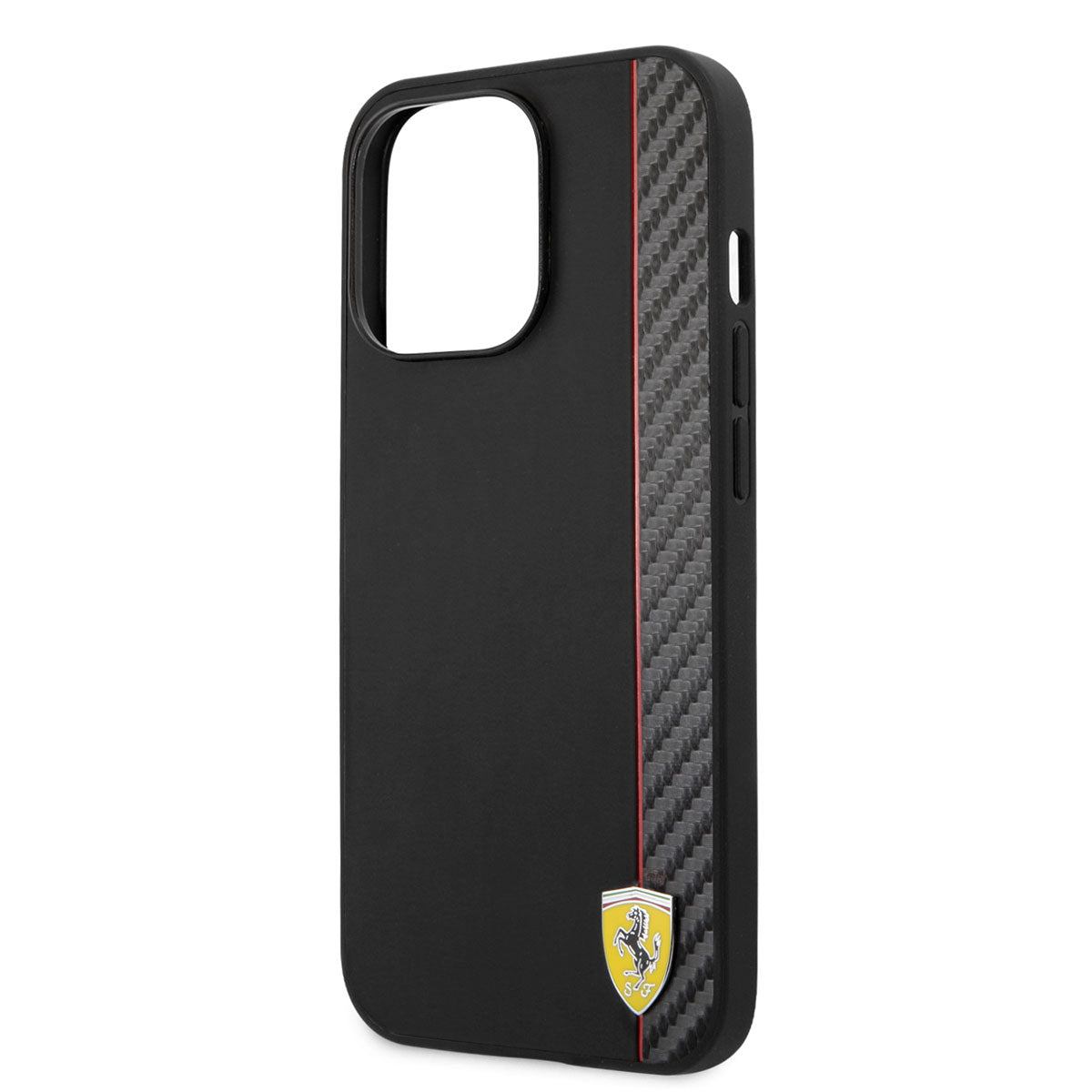 Apple iPhone 14 Pro Kılıf Ferrari M-safe Şarj Özellikli Pu Deri Ve Karbon Şeritli Dizayn Kapak Siyah