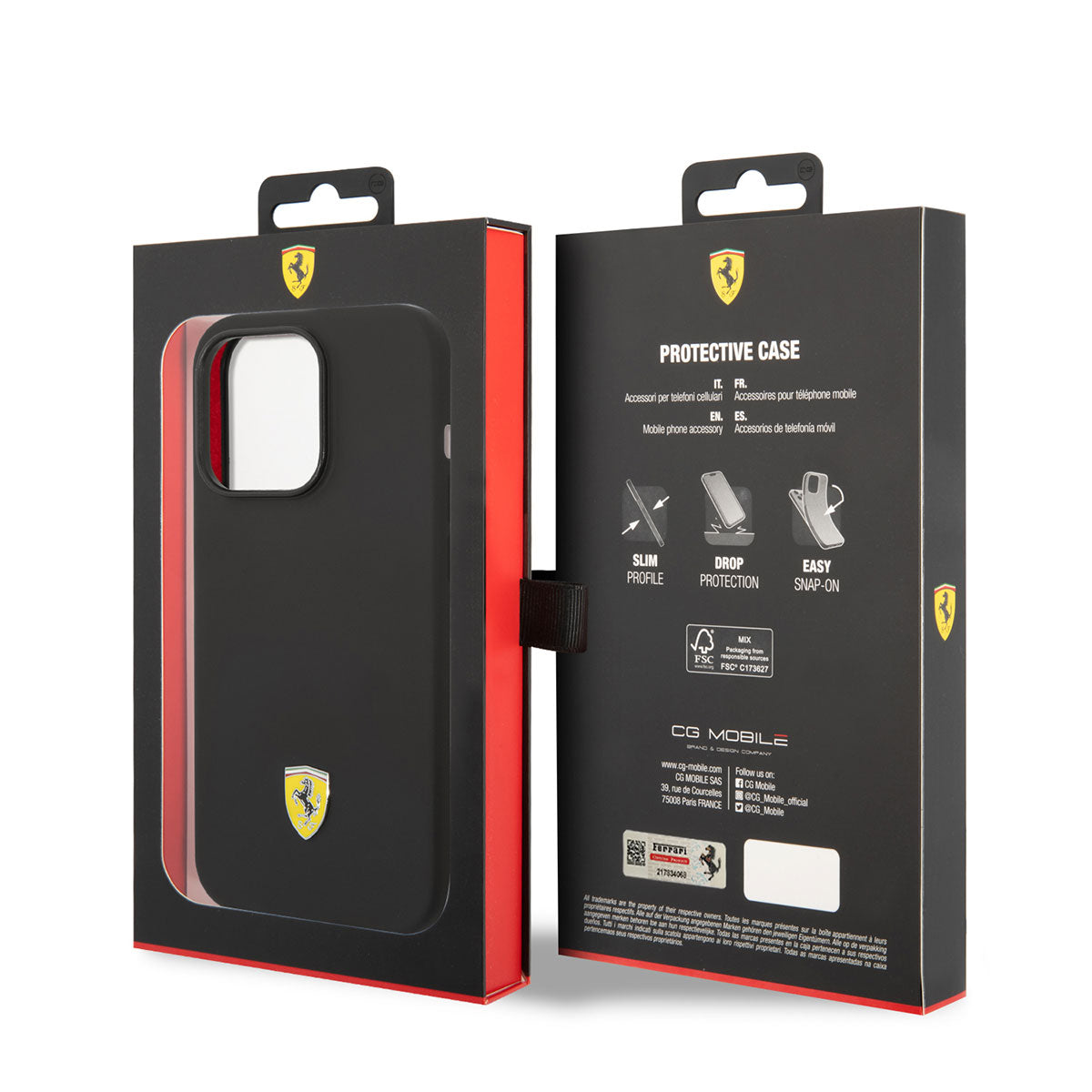 Apple iPhone 14 Pro Kılıf Ferrari M-safe Şarj Özellikli Silikon Metal Logo Dizayn Kapak Kırmızı