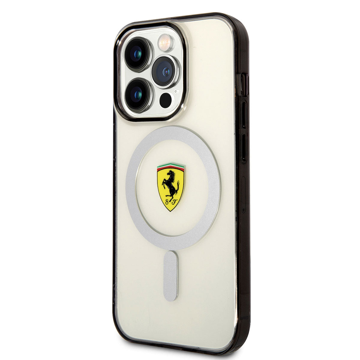 Apple iPhone 14 Pro Kılıf Ferrari M-safe Şarj Özellikli Transparan Dizayn Kapak Renksiz