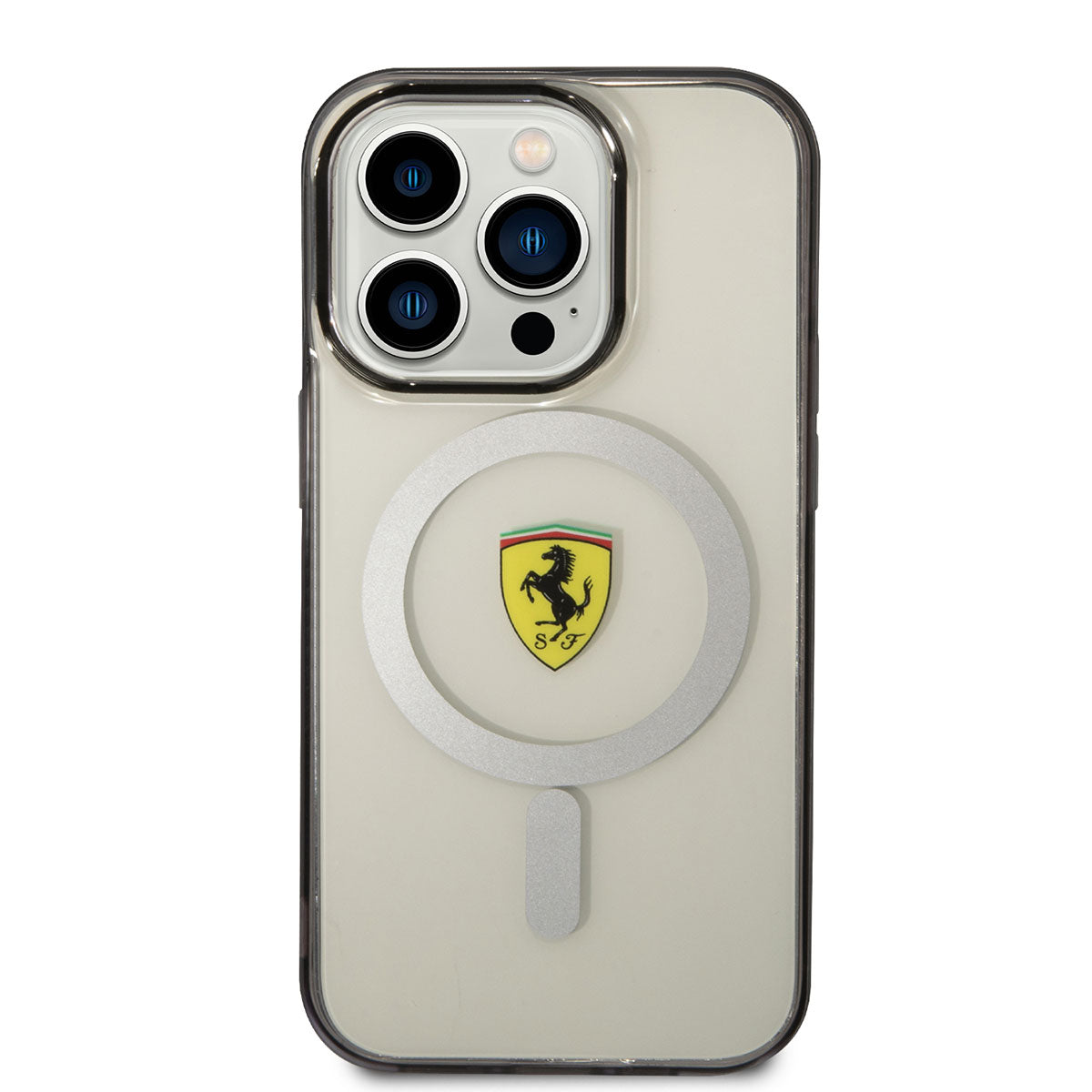 Apple iPhone 14 Pro Kılıf Ferrari M-safe Şarj Özellikli Transparan Dizayn Kapak Renksiz