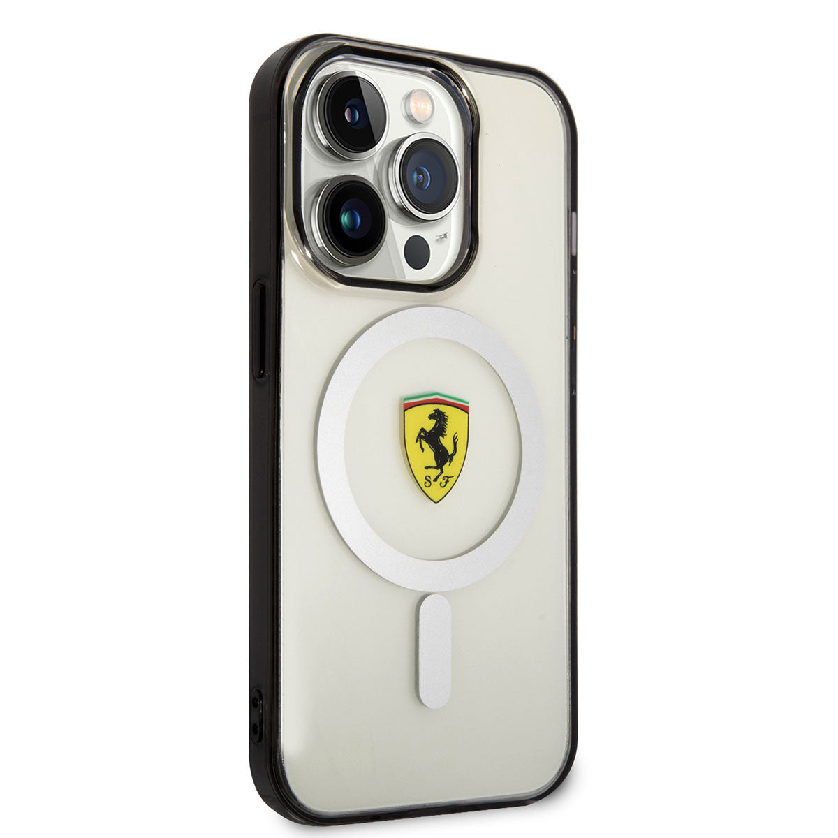 Apple iPhone 14 Pro Kılıf Ferrari M-safe Şarj Özellikli Transparan Dizayn Kapak Renksiz