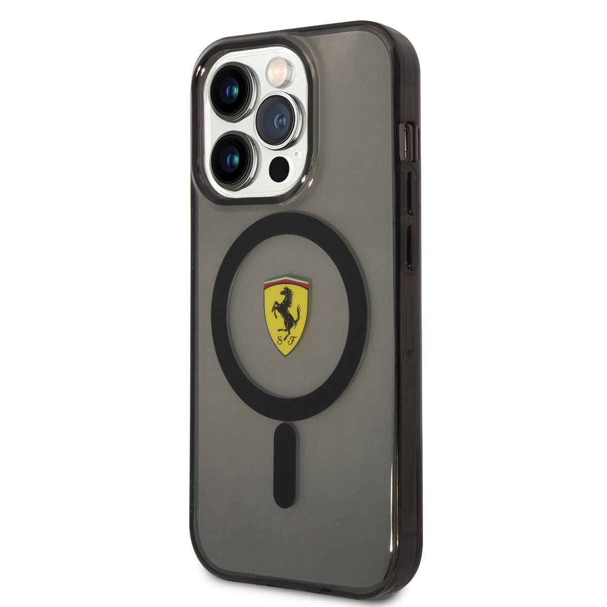 Apple iPhone 14 Pro Kılıf Ferrari M-safe Şarj Özellikli Yarı Transparan Dizayn Kapak Siyah