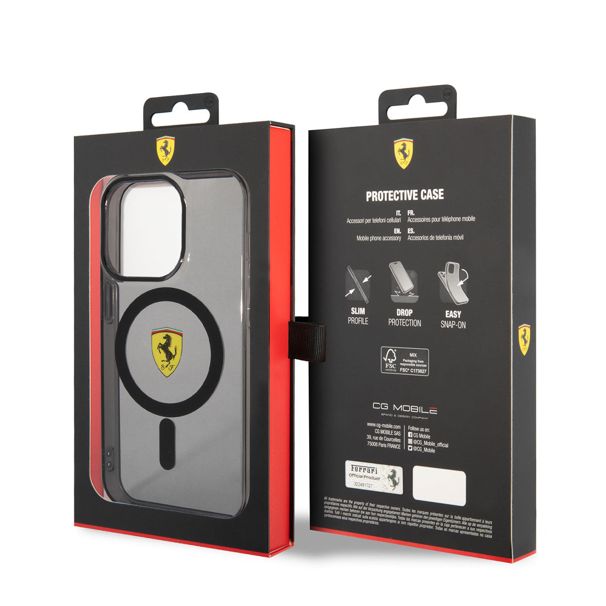 Apple iPhone 14 Pro Kılıf Ferrari M-safe Şarj Özellikli Yarı Transparan Dizayn Kapak Siyah