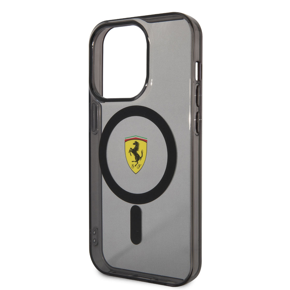 Apple iPhone 14 Pro Kılıf Ferrari M-safe Şarj Özellikli Yarı Transparan Dizayn Kapak Siyah