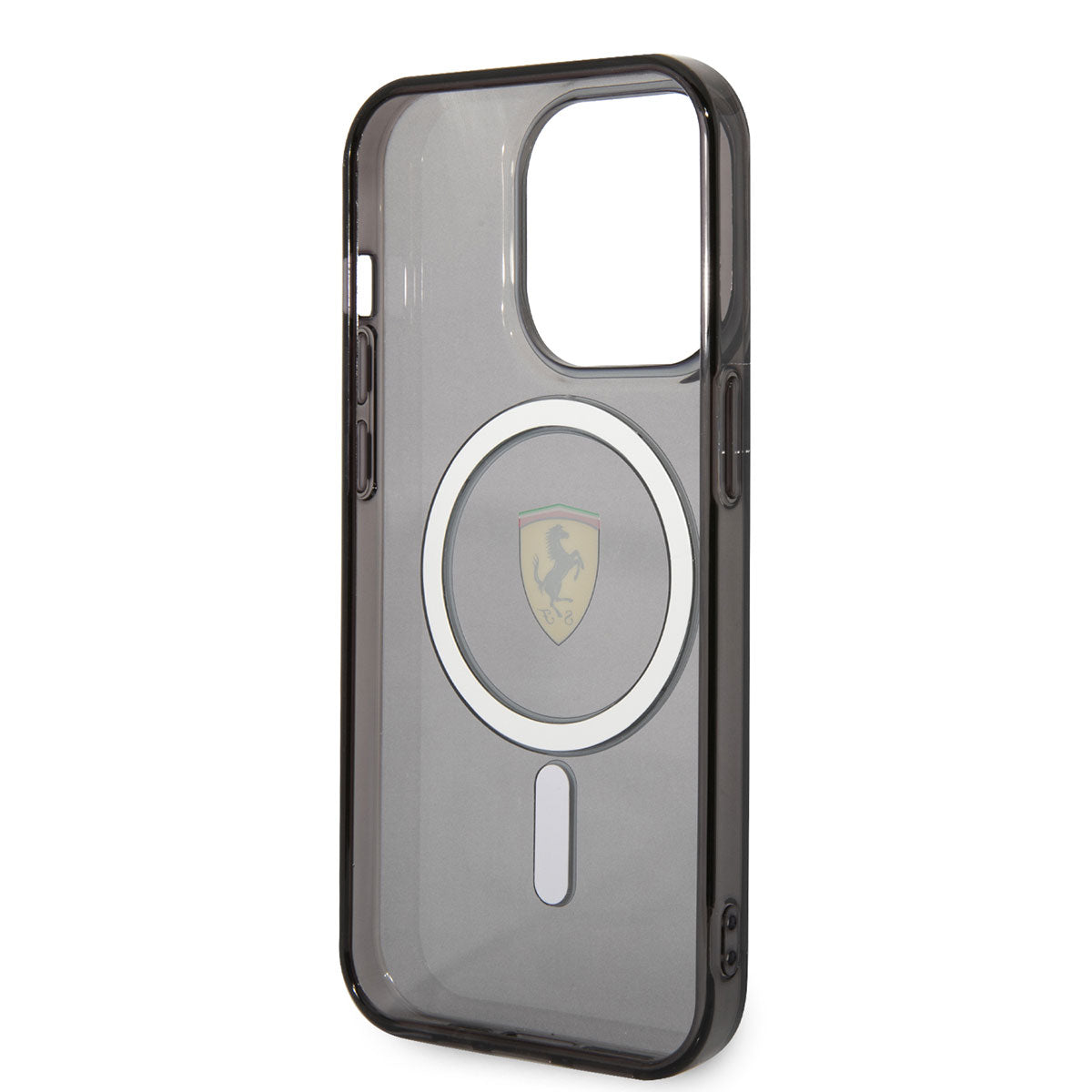 Apple iPhone 14 Pro Kılıf Ferrari M-safe Şarj Özellikli Yarı Transparan Dizayn Kapak Siyah
