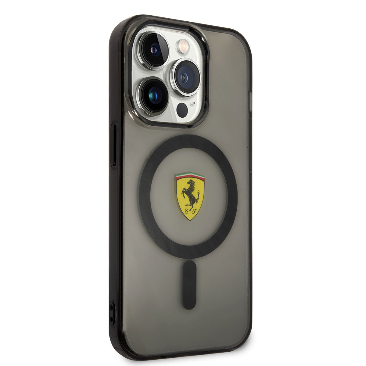 Apple iPhone 14 Pro Kılıf Ferrari M-safe Şarj Özellikli Yarı Transparan Dizayn Kapak Siyah