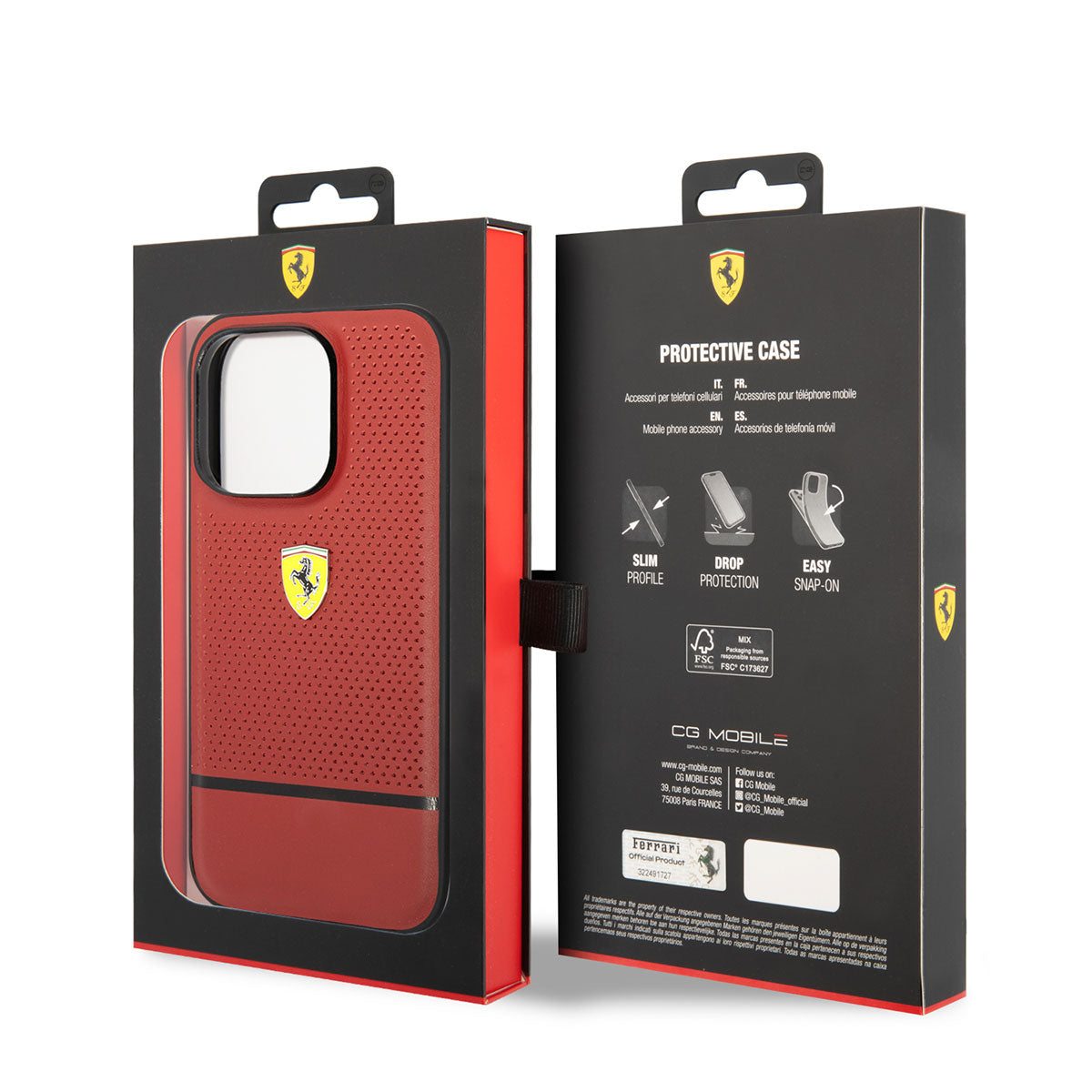 Apple iPhone 14 Pro Kılıf Ferrari Orjinal Lisanslı Deri Delikli Ve Çizgili Dizayn Kapak Kırmızı