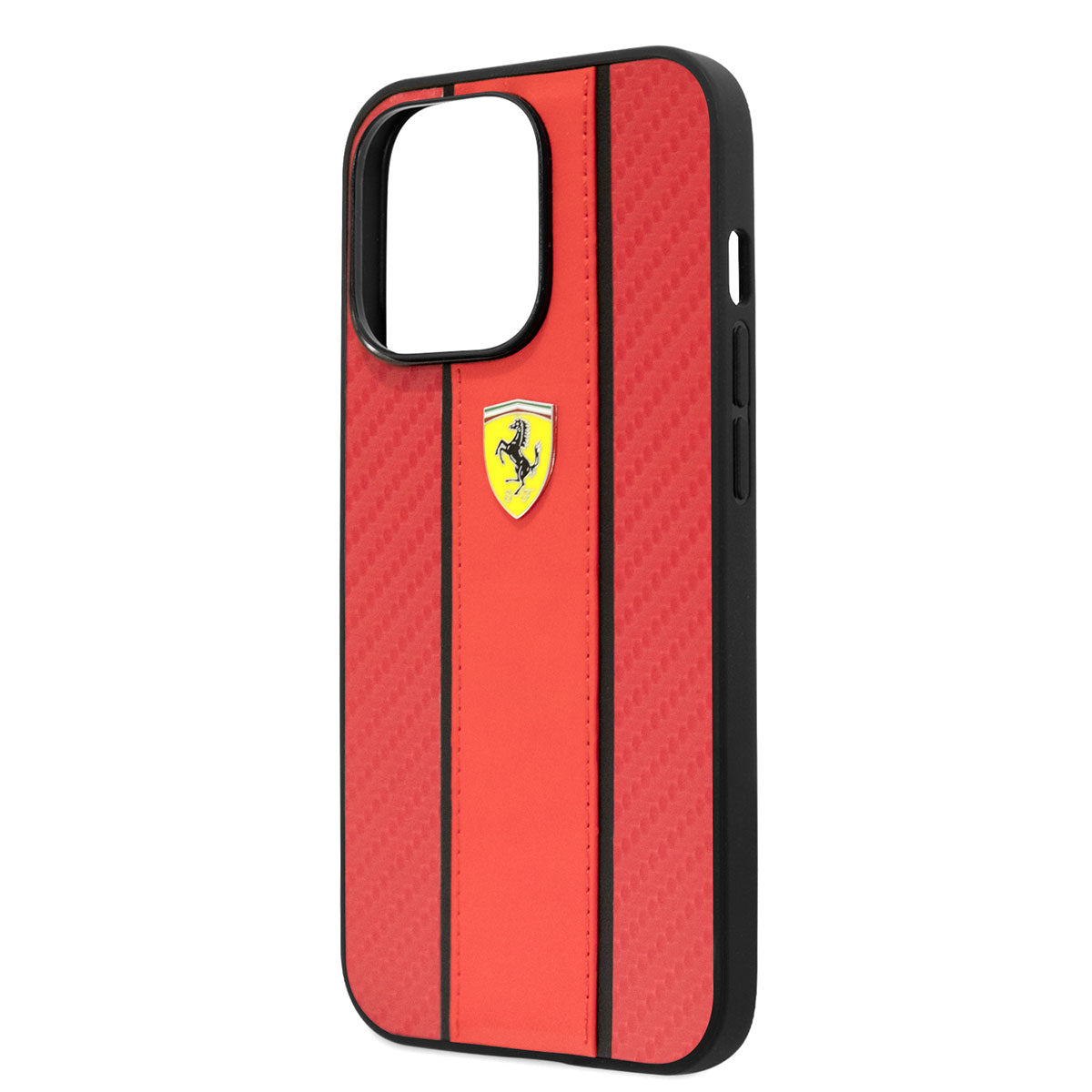 Apple iPhone 14 Pro Kılıf Ferrari PU Deri Ve Karbon Dizayn Kapak Kırmızı