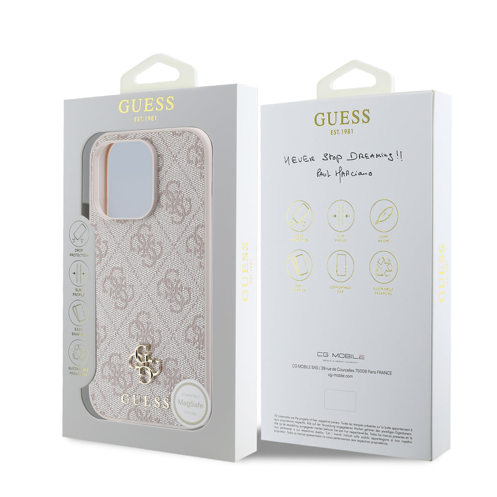 Apple iPhone 14 Pro Kılıf Guess Orjinal Lisanslı M-safe Şarj Özellikli Small 4G Classic Kapak Pembe