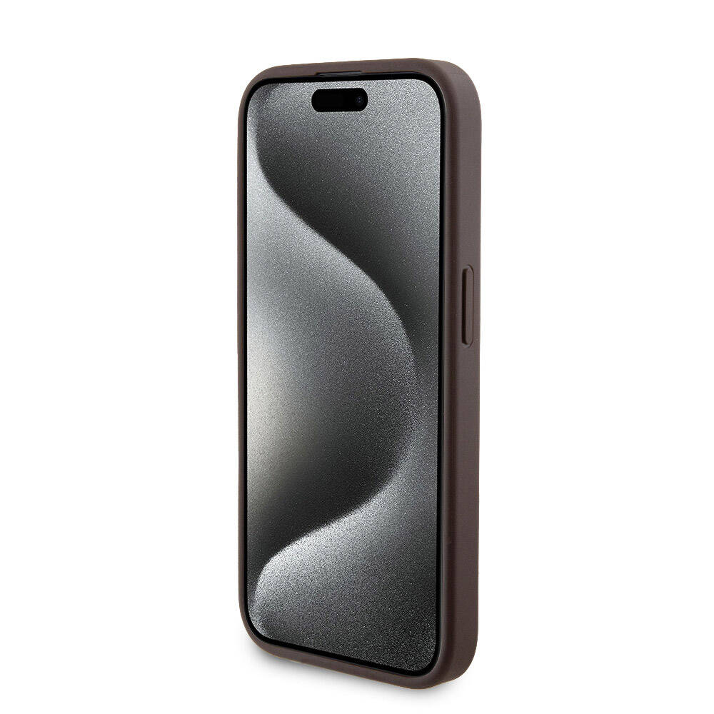 Apple iPhone 14 Pro Kılıf Guess Orjinal Lisanslı M-safe Şarj Özellikli Yazı Logolu 4G Desenli Kapak + Powerbank 5000mAh 2in1 Set Kahverengi