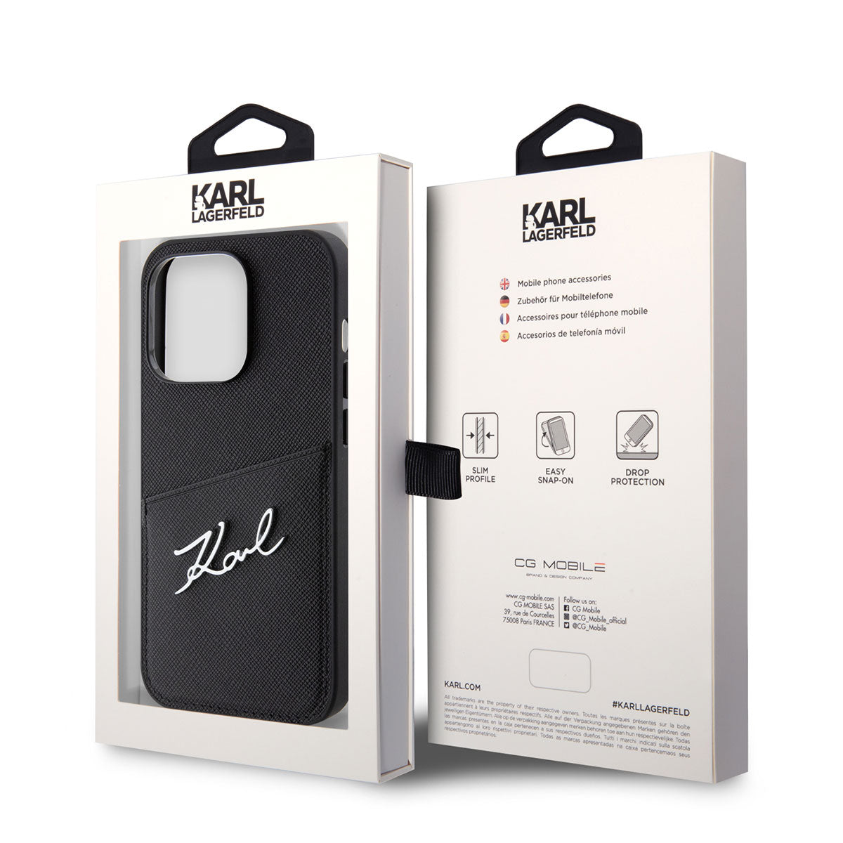 Apple iPhone 14 Pro Kılıf Karl Lagerfeld Saffiano Deri Kartlıklı Dizayn Kapak Siyah