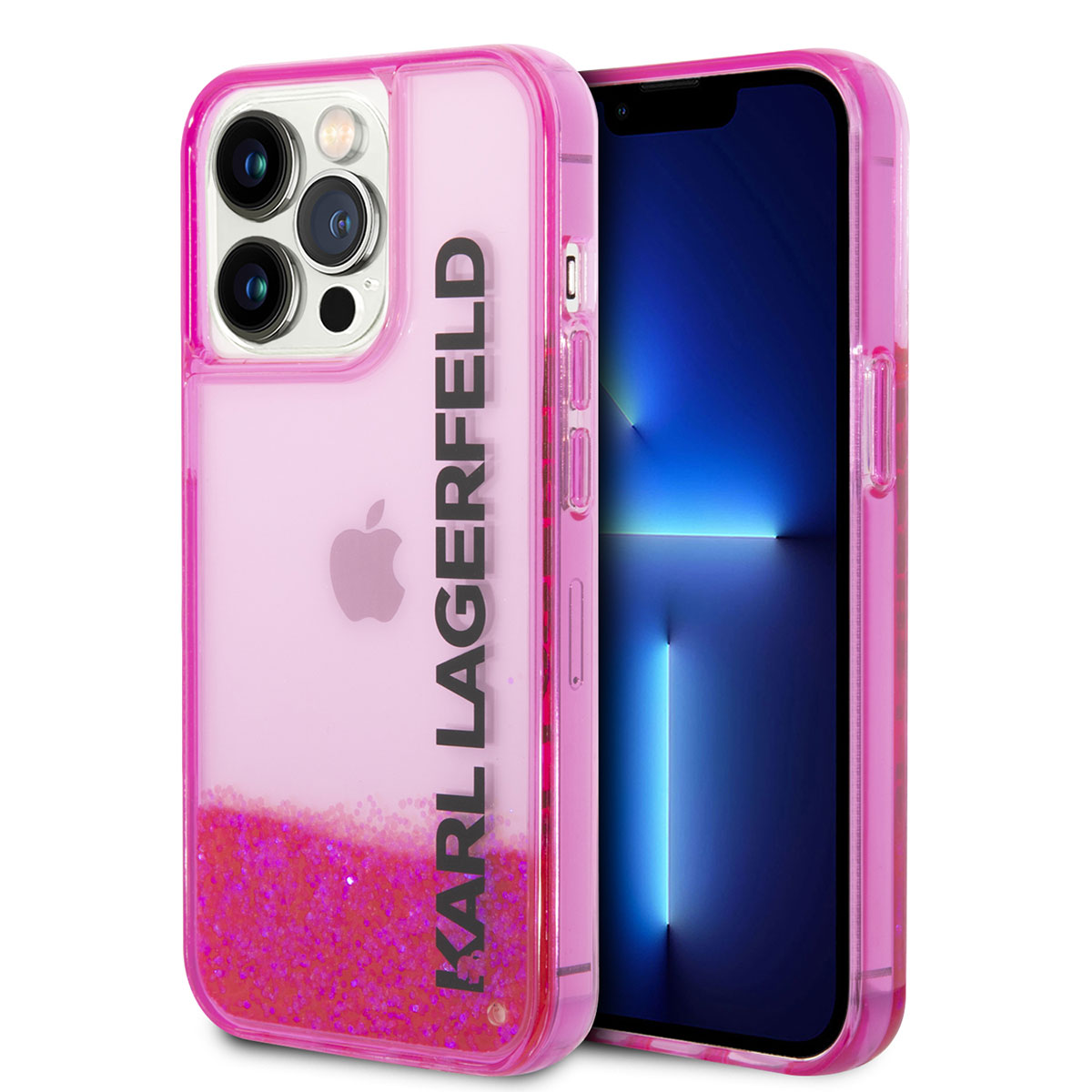 Apple iPhone 14 Pro Kılıf Karl Lagerfeld Sıvılı Simli Elong Dizayn Kapak Pembe