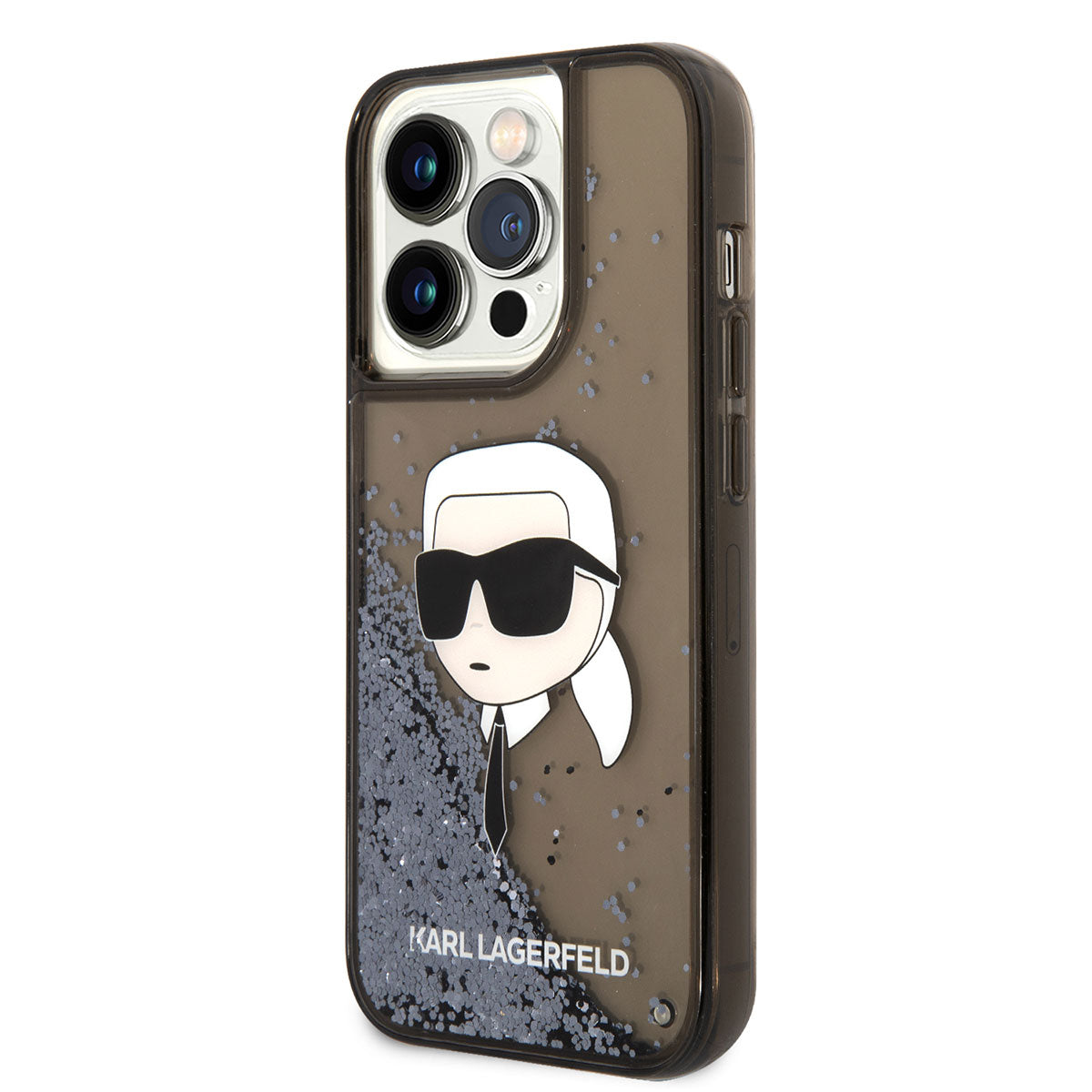 Apple iPhone 14 Pro Kılıf Karl Lagerfeld Sıvılı Simli Karl Head Dizayn Kapak Pembe