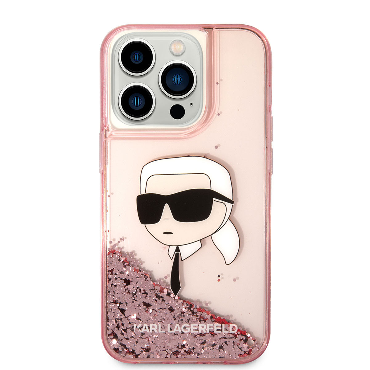 Apple iPhone 14 Pro Kılıf Karl Lagerfeld Sıvılı Simli Karl Head Dizayn Kapak Siyah