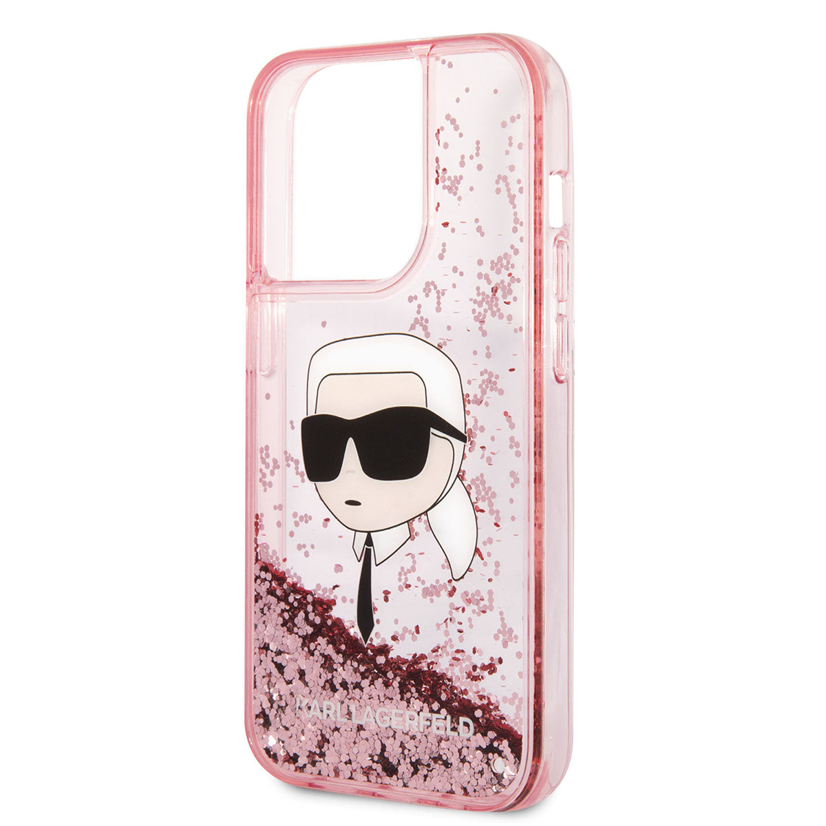 Apple iPhone 14 Pro Kılıf Karl Lagerfeld Sıvılı Simli Karl Head Dizayn Kapak Pembe