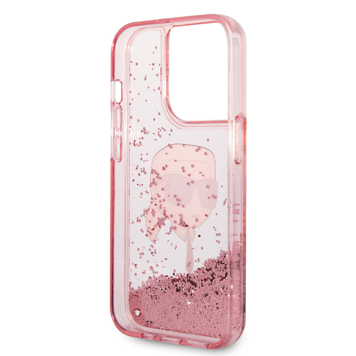 Apple iPhone 14 Pro Kılıf Karl Lagerfeld Sıvılı Simli Karl Head Dizayn Kapak Pembe