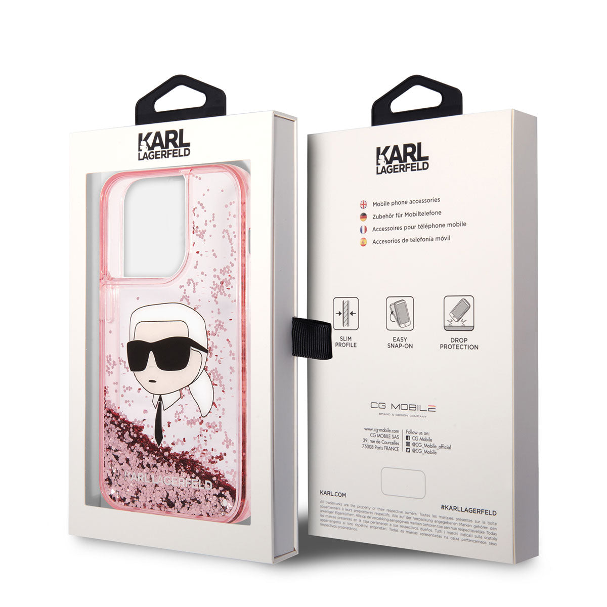Apple iPhone 14 Pro Kılıf Karl Lagerfeld Sıvılı Simli Karl Head Dizayn Kapak Pembe