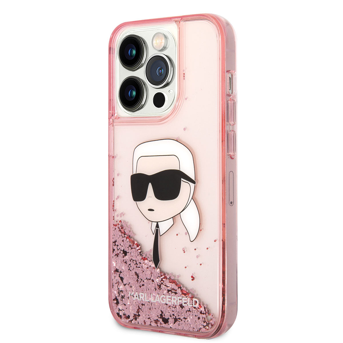 Apple iPhone 14 Pro Kılıf Karl Lagerfeld Sıvılı Simli Karl Head Dizayn Kapak Pembe