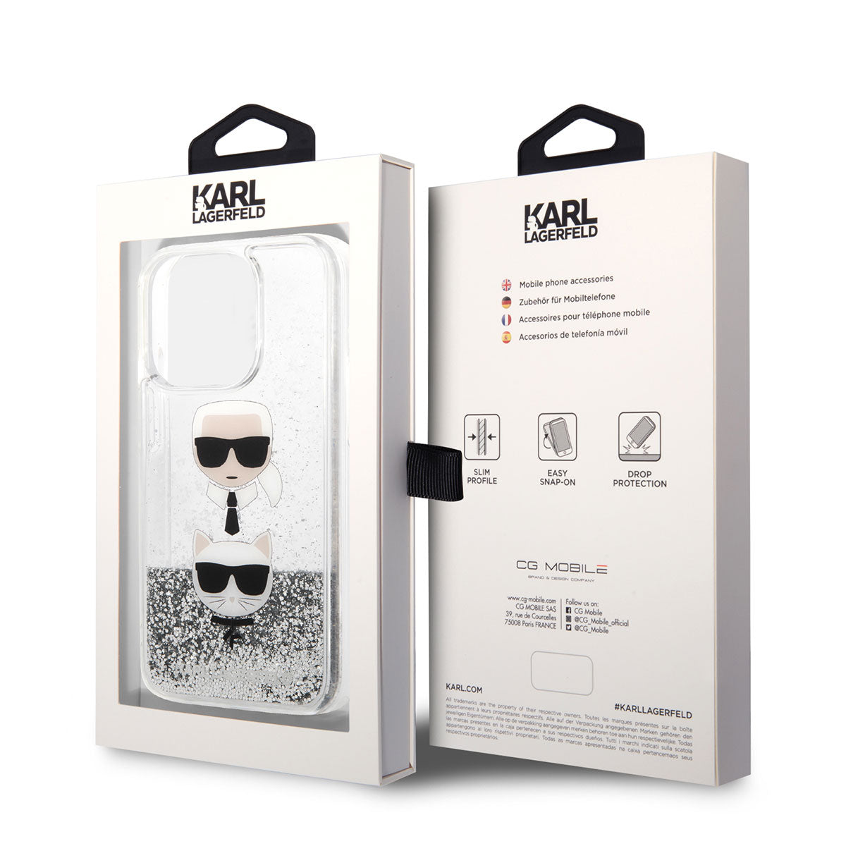 Apple iPhone 14 Pro Kılıf Karl Lagerfeld Sıvılı Simli K&C Head Dizayn Kapak Gümüş