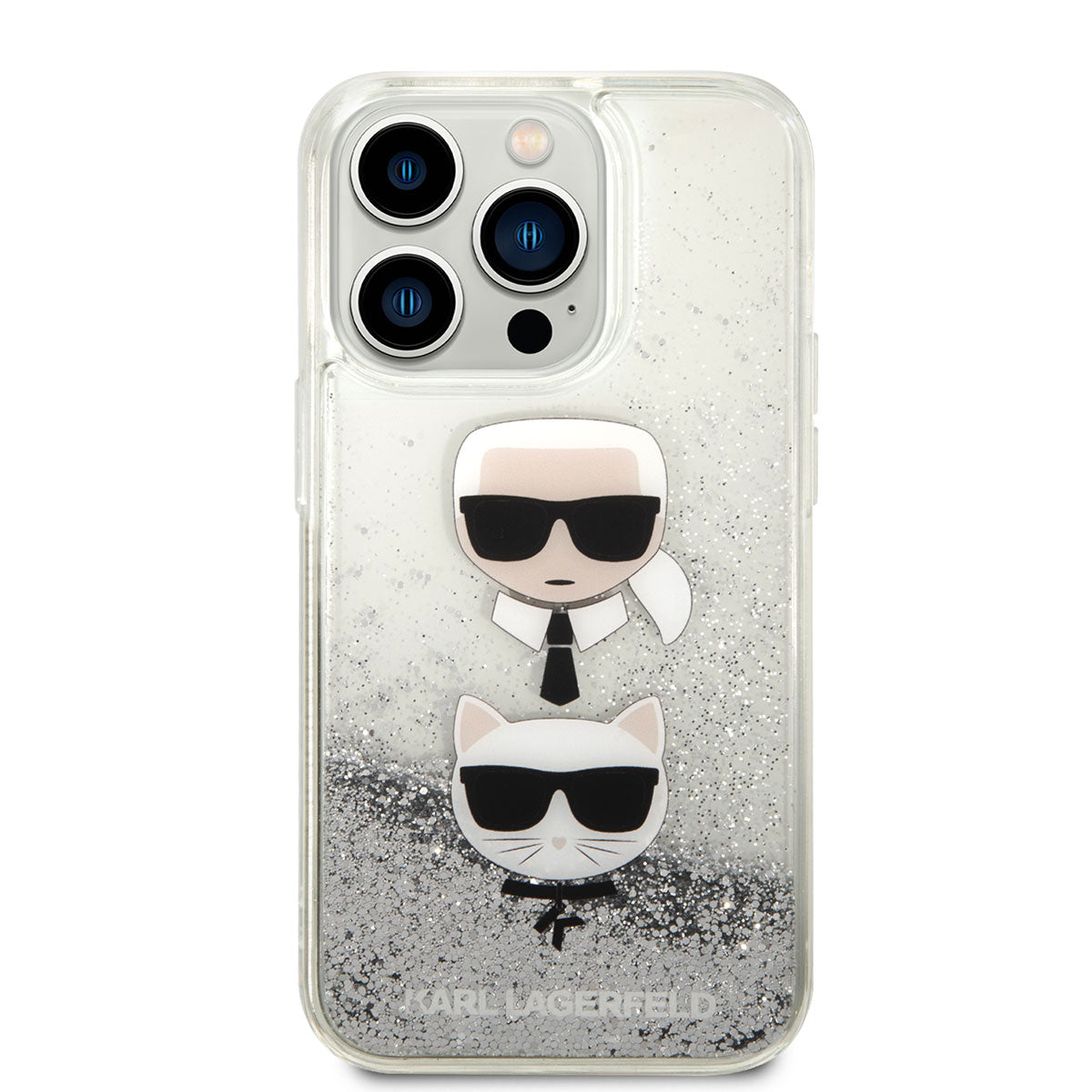 Apple iPhone 14 Pro Kılıf Karl Lagerfeld Sıvılı Simli K&C Head Dizayn Kapak Gümüş