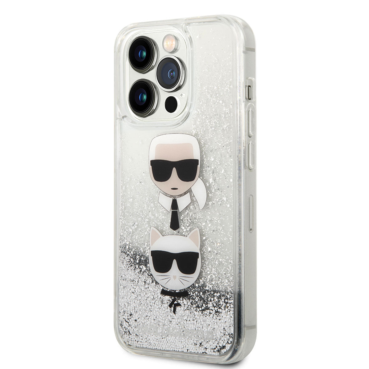 Apple iPhone 14 Pro Kılıf Karl Lagerfeld Sıvılı Simli K&C Head Dizayn Kapak Gold