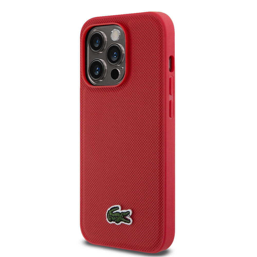 Apple iPhone 14 Pro Kılıf Lacoste Orjinal Lisanslı PU Pike Desenli Arka Yüzey İkonik Timsah Dokuma Logolu Kapak Kırmızı