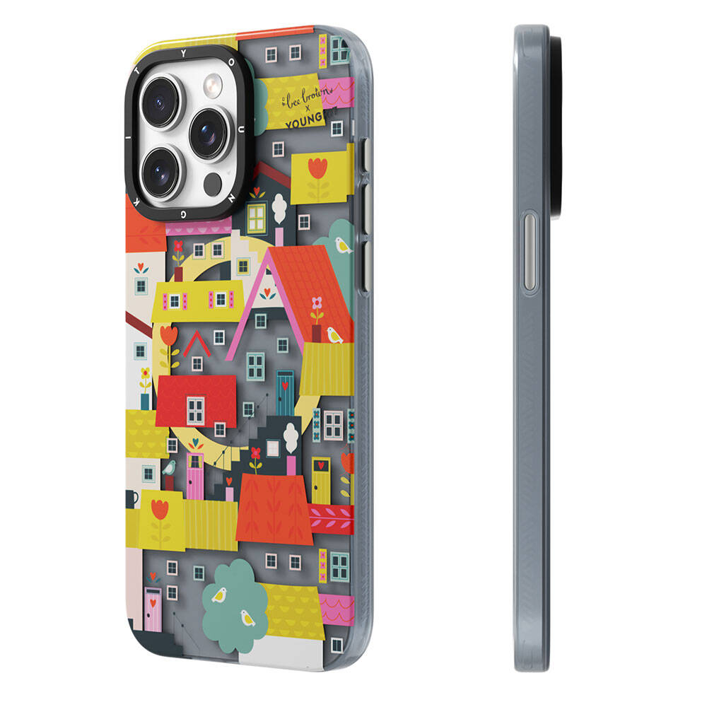 Apple iPhone 14 Pro Kılıf M-safe Şarj Özellikli Bee Brown Tasarımlı Youngkit Colorful Life Serisi Kapak Turkuaz