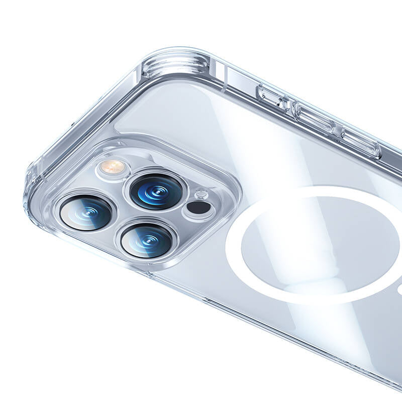Apple iPhone 14 Pro Kılıf M-safe Şarj Özellikli Benks Magnetic Shiny Glass Serisi Kapak Renksiz