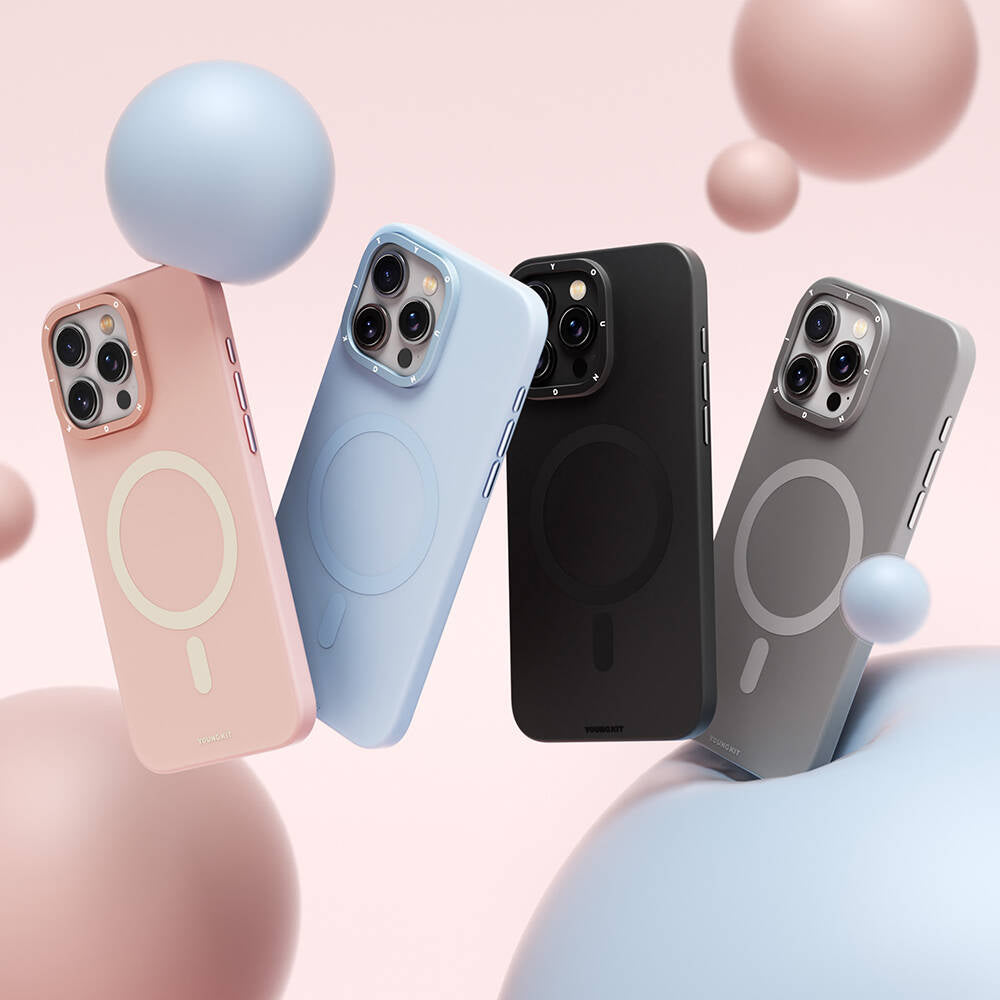 Apple iPhone 14 Pro Kılıf M-safe Şarj Özellikli Çizilmeye ve Aşınmaya Dayanıklı Youngkit Velvet Serisi Kapak Gri