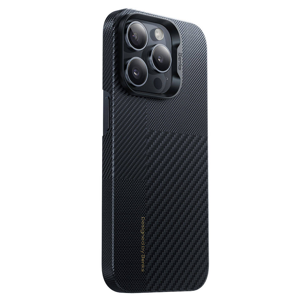 Apple iPhone 14 Pro Kılıf M-safe Şarj Özellikli Karbon Fiber Benks Montage ArmorAir Kevlar Kapak Siyah