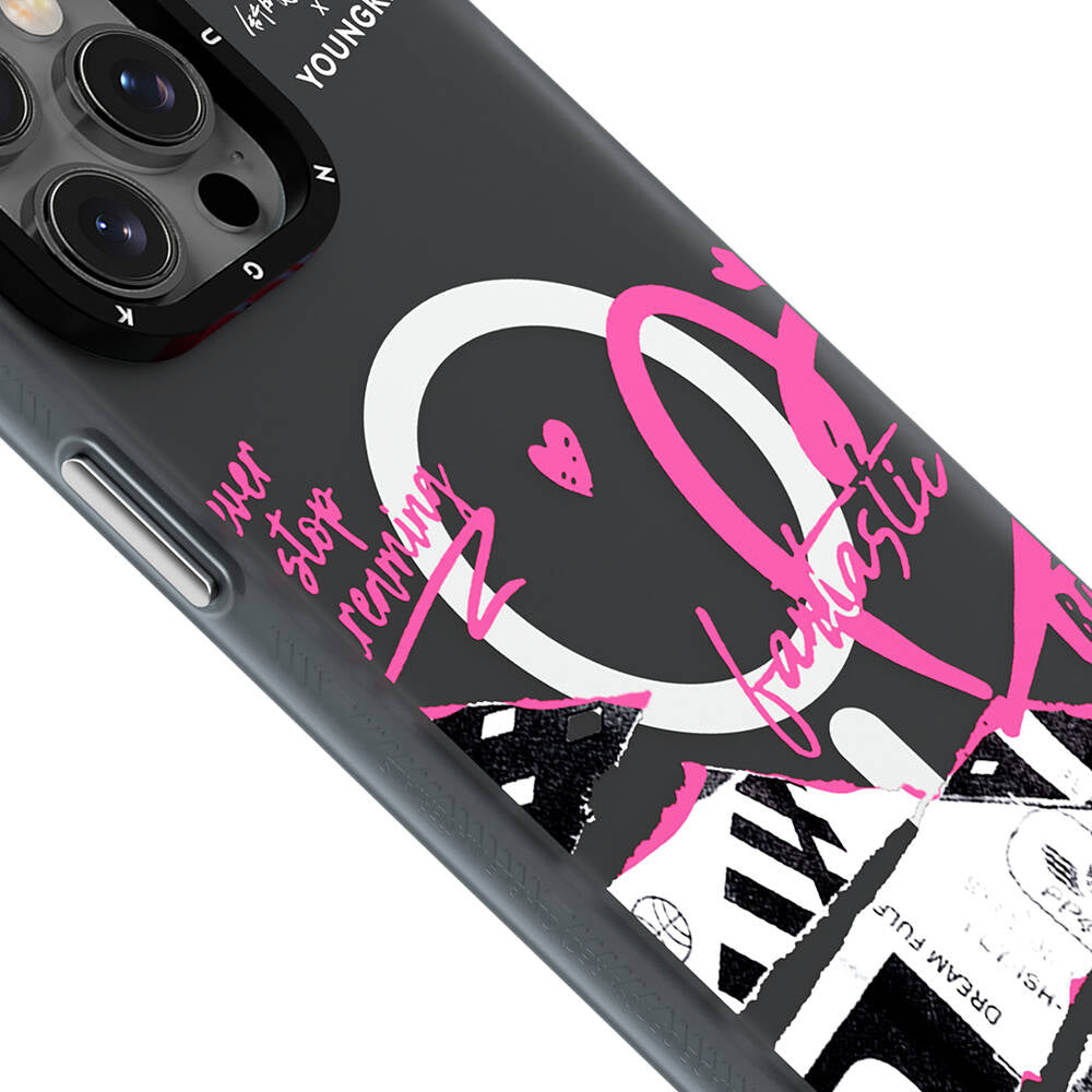 Apple iPhone 14 Pro Kılıf M-safe Şarj Özellikli Shu Tasarımlı Youngkit Dreamland Serisi Kapak Pembe