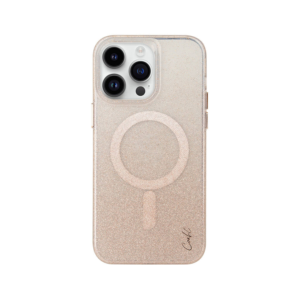 Apple iPhone 14 Pro Kılıf M-safe Şarj Özellikli Simli Arka Yüzey Coehl Lumino Kapak Gold