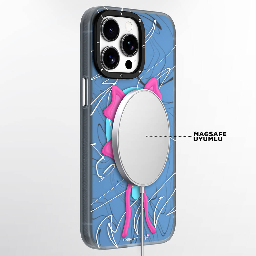 Apple iPhone 14 Pro Kılıf M-safe Şarj Özellikli Youngkit Anti-Trend Serisi Kapak Mavi