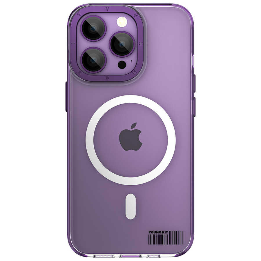 Apple iPhone 14 Pro Kılıf M-safe Şarj Özellikli Youngkit Coloured Glaze Serisi Kapak Derin Mor