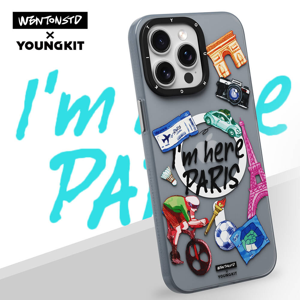 Apple iPhone 14 Pro Kılıf M-safe Şarj Özellikli Youngkit in Paris Serisi Kapak Gri