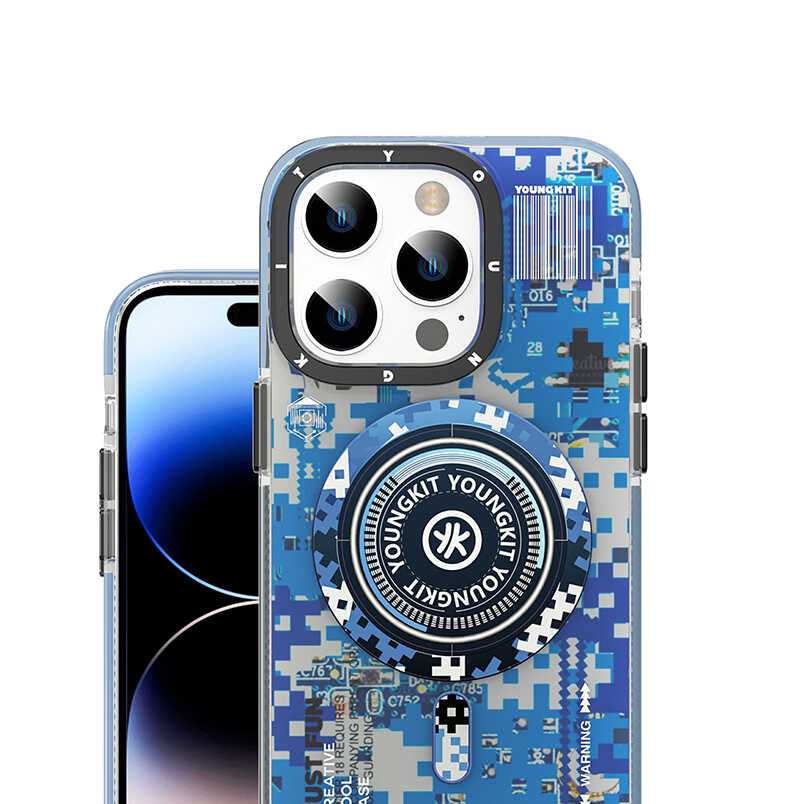 Apple iPhone 14 Pro Kılıf M-safe Şarj Özellikli YoungKit Kamuflaj Serisi Kapak Siyah