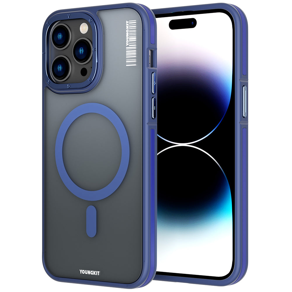 Apple iPhone 14 Pro Kılıf M-safe Şarj Özellikli Youngkit Rock Sand Serisi Kapak Mavi