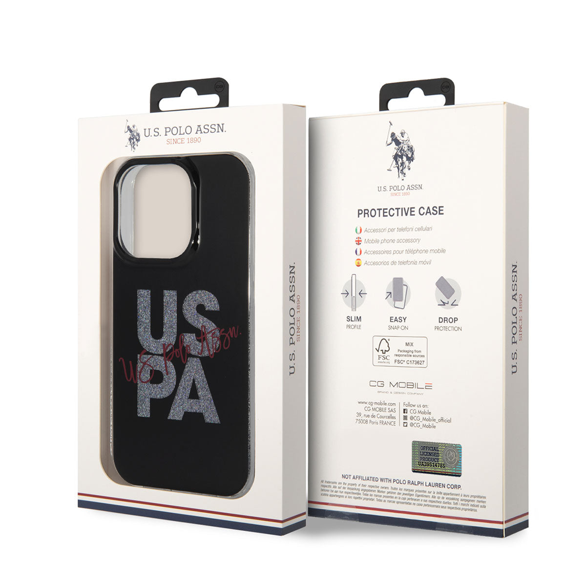Apple iPhone 14 Pro Kılıf U.S. POLO ASSN. Simli Parlak Alfabe Tasarım Kapak Kırmızı