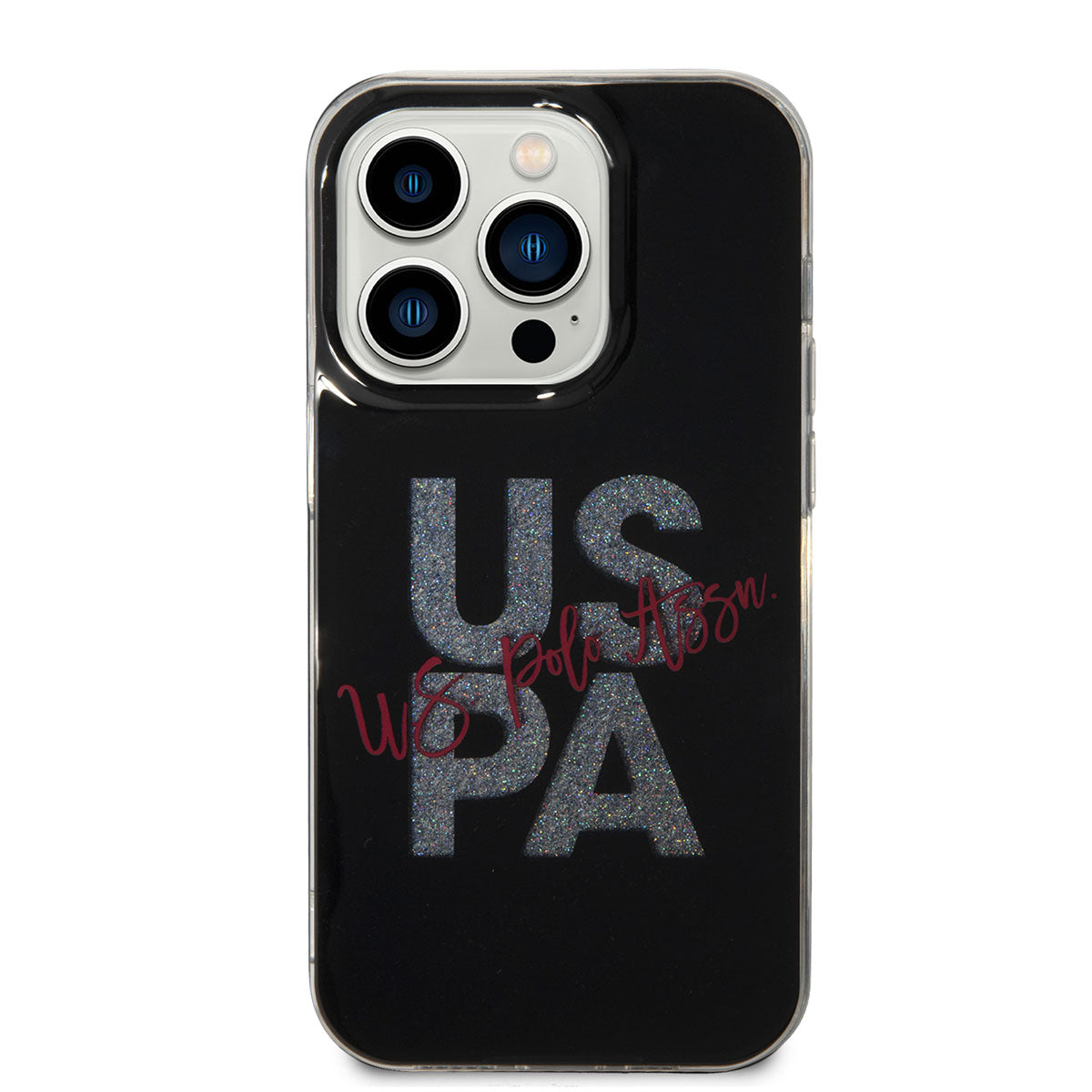 Apple iPhone 14 Pro Kılıf U.S. POLO ASSN. Simli Parlak Alfabe Tasarım Kapak Mavi