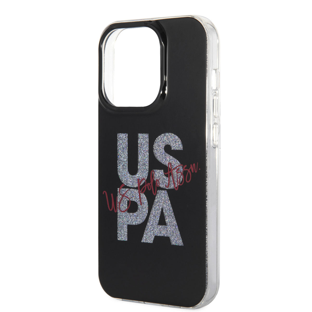 Apple iPhone 14 Pro Kılıf U.S. POLO ASSN. Simli Parlak Alfabe Tasarım Kapak Mavi