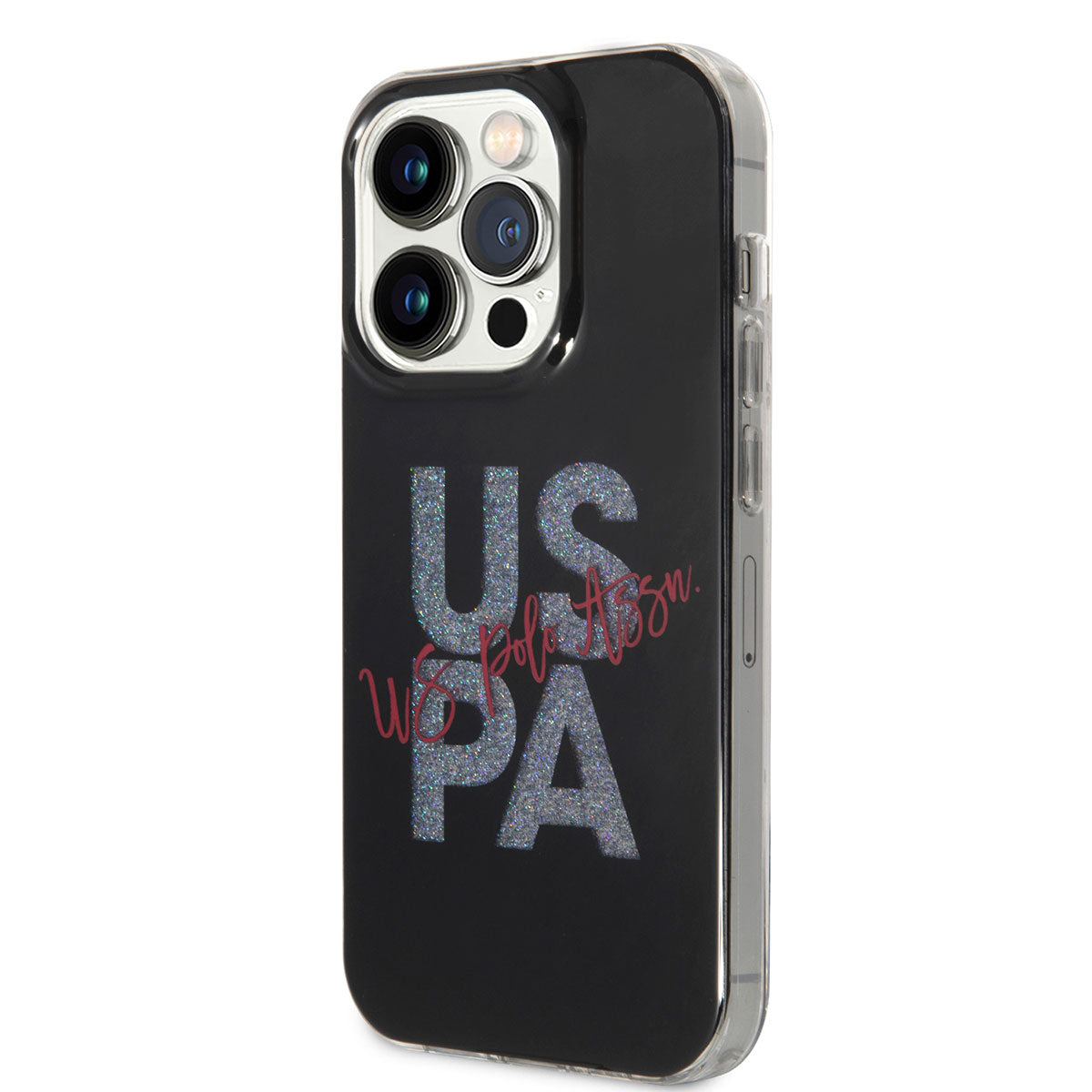 Apple iPhone 14 Pro Kılıf U.S. POLO ASSN. Simli Parlak Alfabe Tasarım Kapak Kırmızı