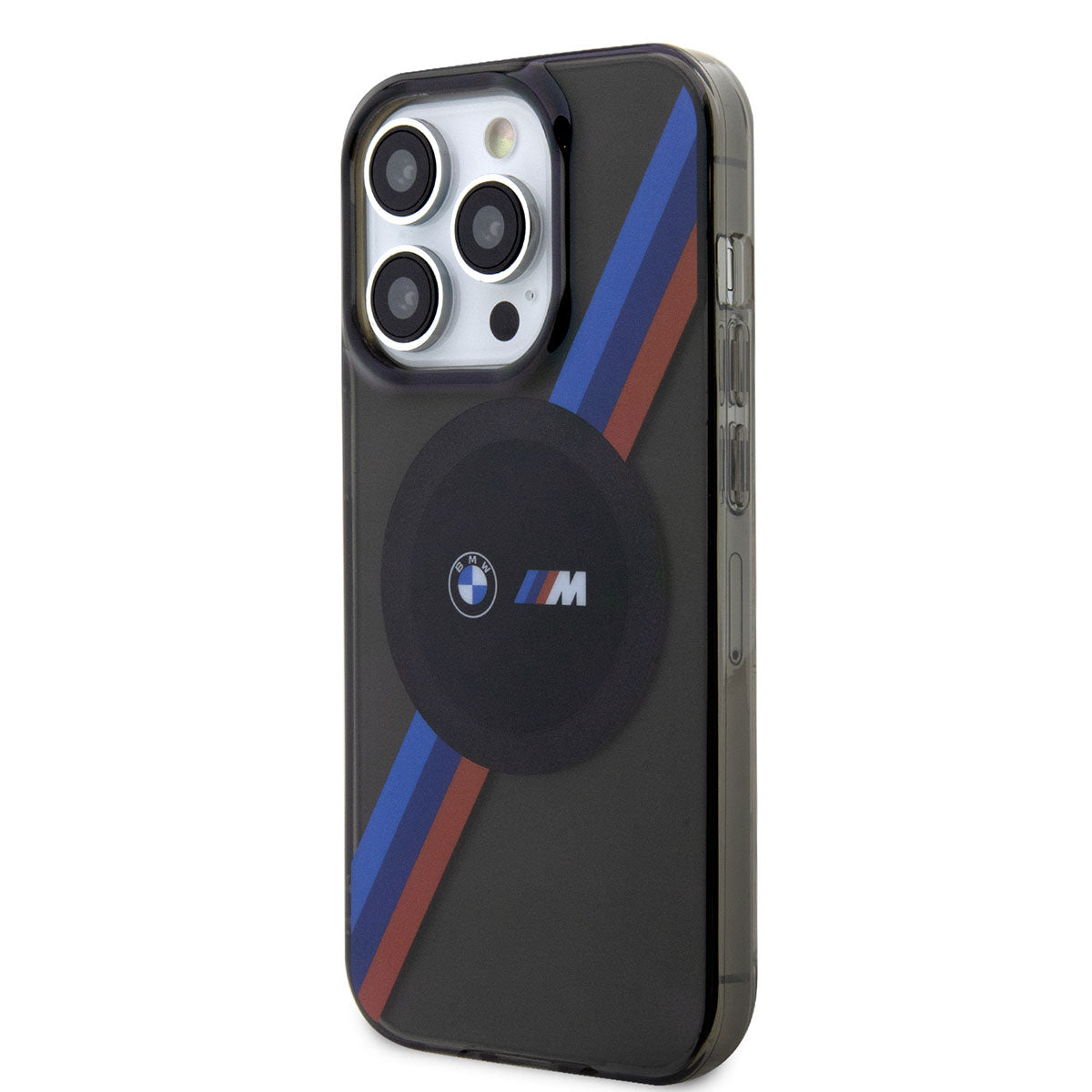 Apple iPhone 14 Pro Max Kılıf BMW M-safe Şarj Özellikli Transparan 3 Renkli Şerit Dizayn Kapak Gri