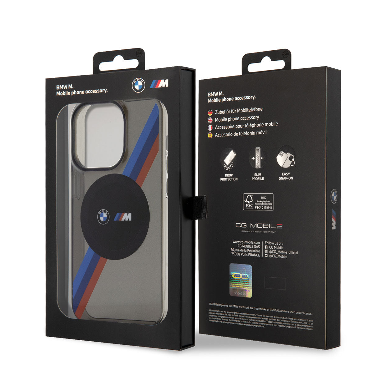 Apple iPhone 14 Pro Max Kılıf BMW M-safe Şarj Özellikli Transparan 3 Renkli Şerit Dizayn Kapak Gri